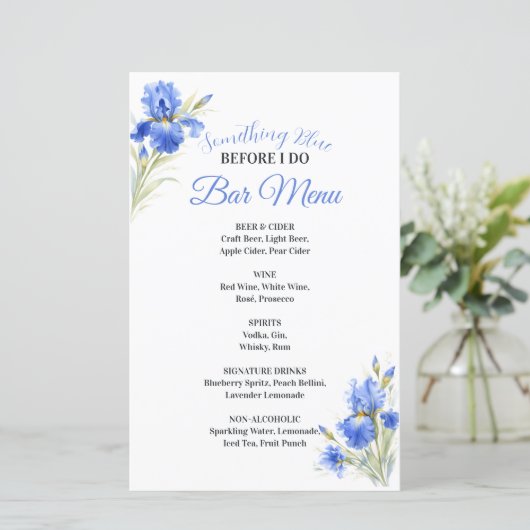 Something Blue Bridal Shower Bar Menu (スタンド正面)