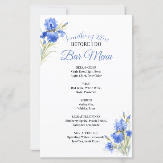 Something Blue Bridal Shower Bar Menu (正面)