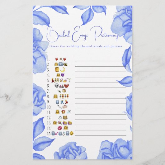 Something blue Bridal shower emoji pictionary (正面)