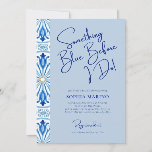 Something Blue Bridal Shower | Mediterranean Tile  招待状 (正面)