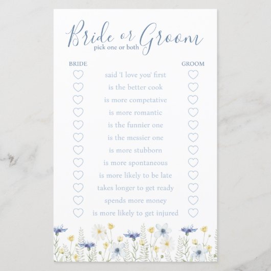 Something Blue Bride or Groom Game (正面)