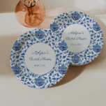 Something Blue Chinoiserieプリントウェディングシャワー ペーパープレート<br><div class="desc">ヴィンテージ色彩の鮮やかの生姜の瓶に見える模様に基づいた手青と白の珍味覚の背景模様。</div>