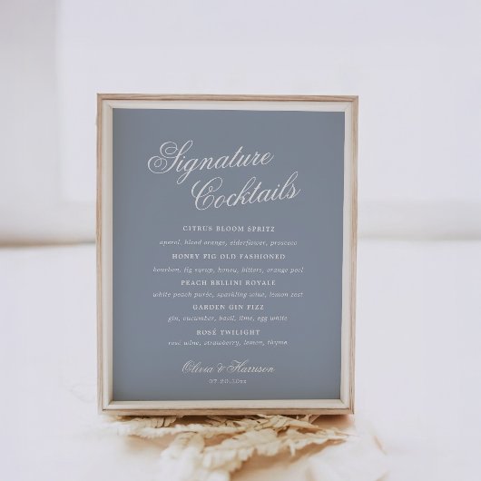 Something Blue Dusty Blue Elegant Drink Sign ポスター