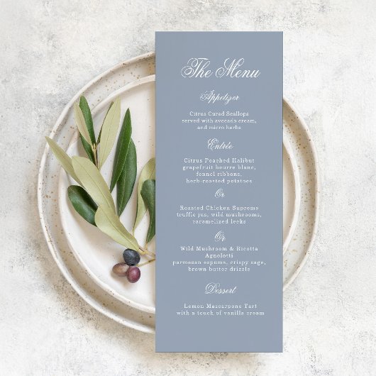 Something Blue Dusty Blue Elegant Wedding Menu 招待状