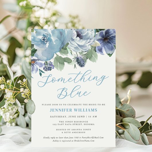 Something Blue Dusty Blue Floral Bridal Shower 招待状