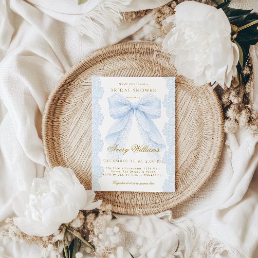 Something Blue Elegant Lace Ribbon Design 招待状
