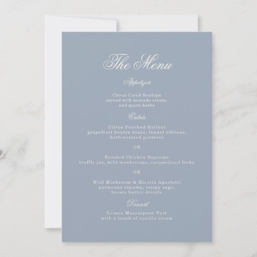 Something Blue Elegant Wedding Menu Card 招待状 (正面)