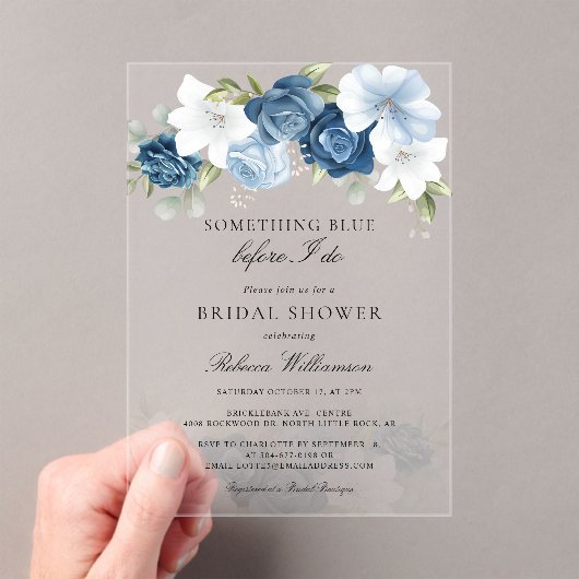 Something Blue Floral Before I Do Bridal Shower アクリル招待状 (インサイチュ (ポータブル))