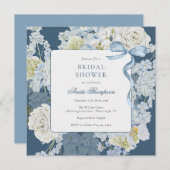 Something Blue Floral Bow Bridal Shower 招待状 (正面/裏面)