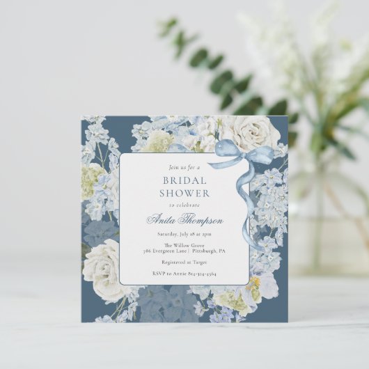 Something Blue Floral Bow Bridal Shower 招待状 (スタンド正面)