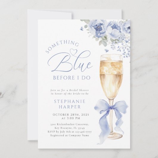 Something Blue Floral Bridal Shower Invitation 招待状 (正面)