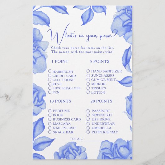 Something blue floral Bridal shower purse game (正面)