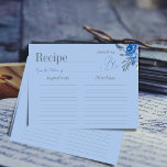 Something Blue Floral Bridal Shower Recipe ノートカード<br><div class="desc">Elegant Calligraphy Script Something Blue Bridal Shower Themed Recipe Card with watercolor flowers. On the other side there are a glasses of champagne with a bouquet.</div>