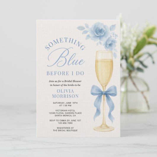 Something Blue Floral Coquette Bow Bridal Shower  招待状 (スタンド正面)