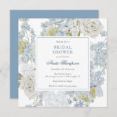 Something Blue Floral Ribbon Bridal Shower 招待状 (正面/裏面)