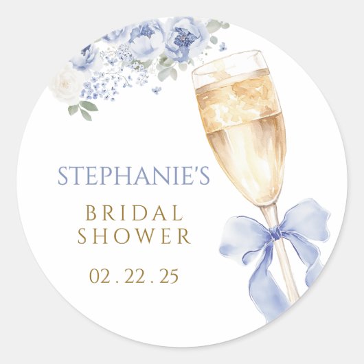 Something Blue Florals Bow Champagne Glass ラウンドシール (正面)