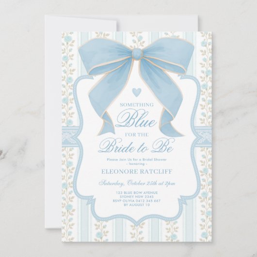 Something Blue for Bride Blue Bow Bridal Shower 招待状 (正面)