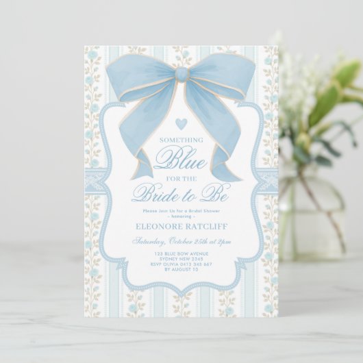Something Blue for Bride Blue Bow Bridal Shower 招待状 (スタンド正面)