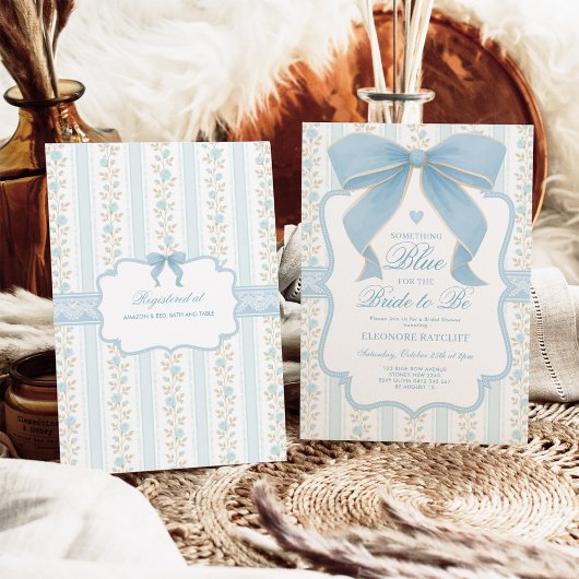 Something Blue for Bride Blue Bow Bridal Shower 招待状
