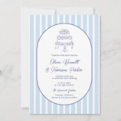 Something Blue Hand Drawn Cake Stripe Wedding 招待状 (正面)