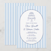 Something Blue Hand Drawn Cake Stripe Wedding 招待状 (正面/裏面)