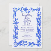 Something Blue Hand Drawn Flower Bridal Shower 招待状 (正面)