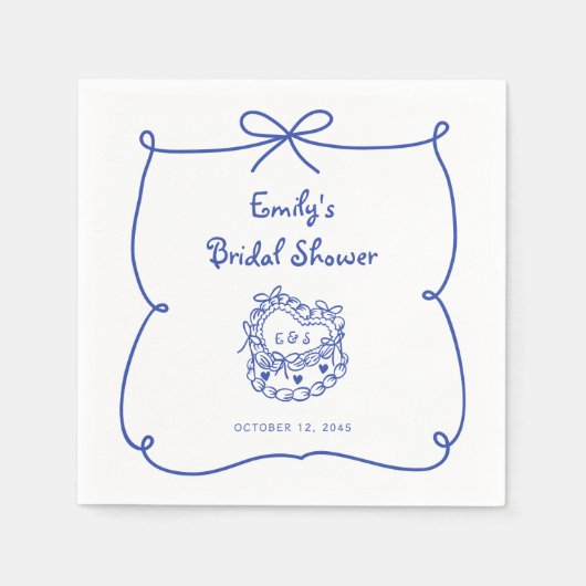 Something Blue Hand Drawn Whimsical Cake スタンダードカクテルナプキン (正面)