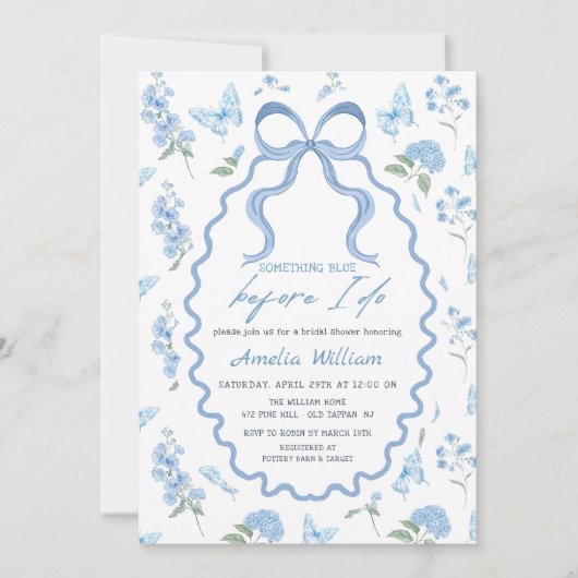 Something Blue Hydrangea Bridal Shower Invitation 招待状 (正面)