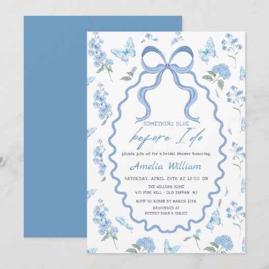 Something Blue Hydrangea Bridal Shower Invitation 招待状 (正面/裏面)