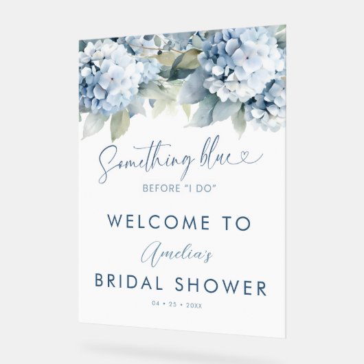 Something Blue Hydrangea Bridal Shower Sign アクリルサイン (傾斜)