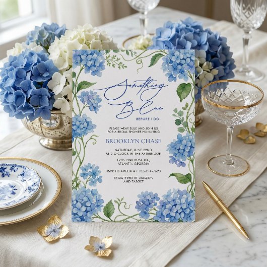 Something Blue Hydrangea Floral Bridal Shower 招待状