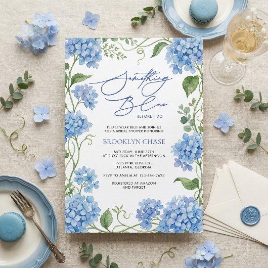 Something Blue Hydrangea Floral Bridal Shower 招待状