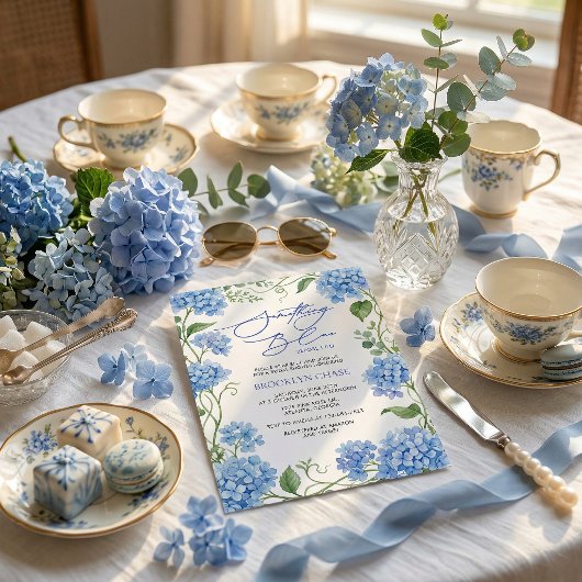 Something Blue Hydrangea Floral Bridal Shower 招待状