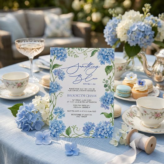 Something Blue Hydrangea Floral Bridal Shower 招待状