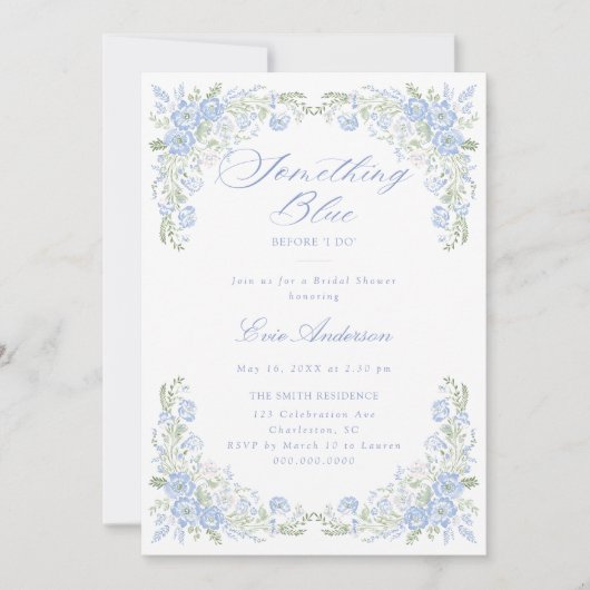 Something Blue Preppy Floral Bridal Shower 招待状 (正面)