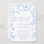 Something Blue QRコードフローラスクリプトブライダルシャワー 招待状 (正面)