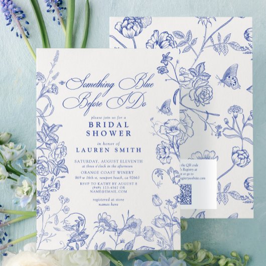 Something Blue QRビクトリアンフローラブライダルシャワー 招待状