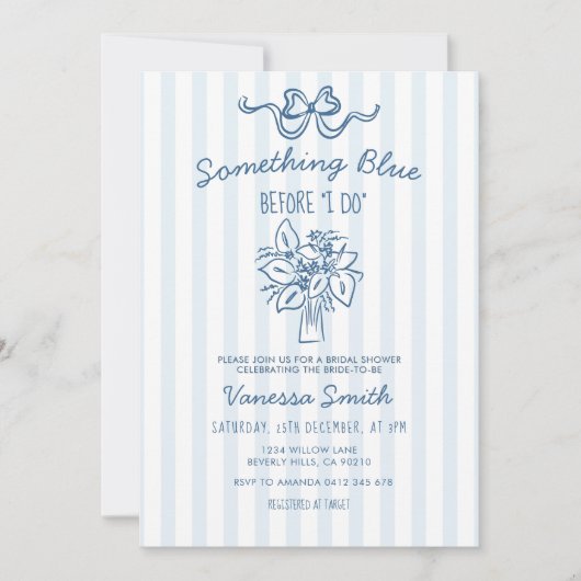 Something Blue Stripe Bridal Shower Invitation 招待状 (正面)