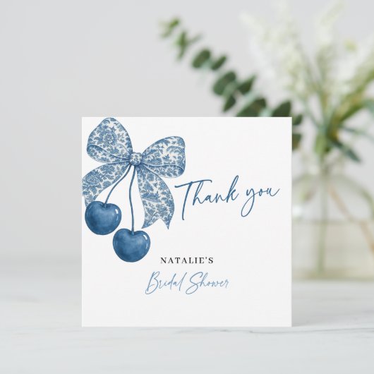 Something Blue Theme Blue Bow Bridal Shower サンキューカード (スタンド正面)