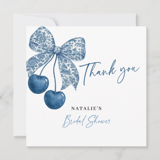 Something Blue Theme Blue Bow Bridal Shower サンキューカード (正面)