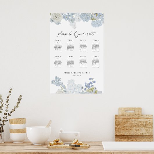 Something Blue Wedding Shower Seating Chart ポスター (キッチン)