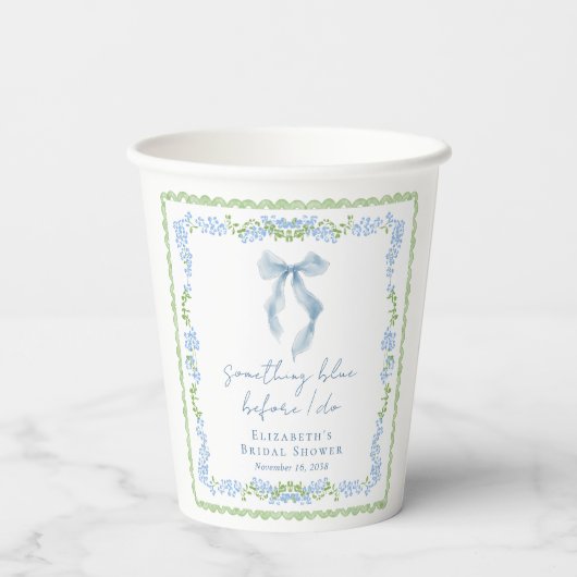 Something Blue Whimsical Bow Bridal Shower 紙コップ (裏面)