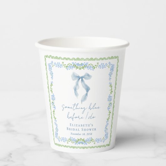Something Blue Whimsical Bow Bridal Shower 紙コップ (正面)