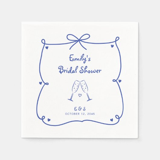 Something Blue Whimsical Hand Drawn Bridal Shower スタンダードカクテルナプキン (正面)