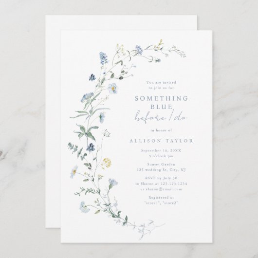 Something Blue Wildflower Boho Bridal Shower 招待状 (正面/裏面)