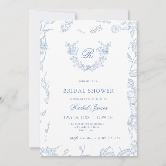 Something Blue Wildflower Bridal Shower Invitation 招待状 (正面)