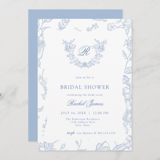 Something Blue Wildflower Bridal Shower Invitation 招待状 (正面/裏面)