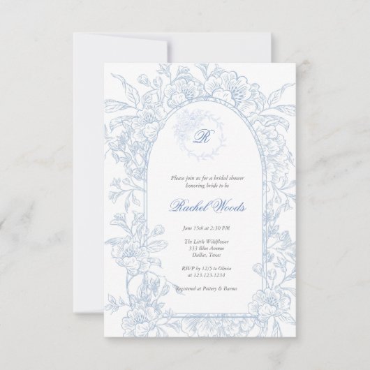 Something Blue Wildflower Bridal Shower Invitation 招待状 (正面)