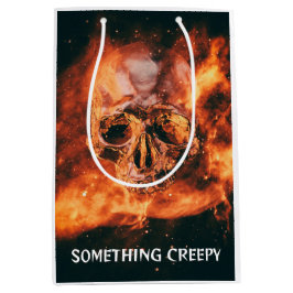 Something Creepy. Flaming skull in space ミディアムペーパーバッグ
