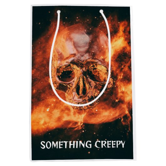 Something Creepy. Flaming skull in space ミディアムペーパーバッグ (正面)